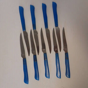 Vintage‎ Rostfrei Blue plastic Lucite maybe Handle  9 Steak Knives